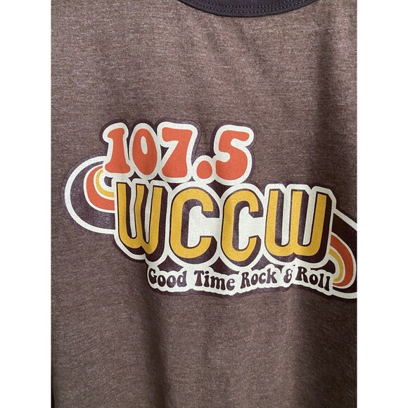 Men's XL Brown 107.5 WCCW Good Time Rock & Roll Tshirt - Picture 2 of 4